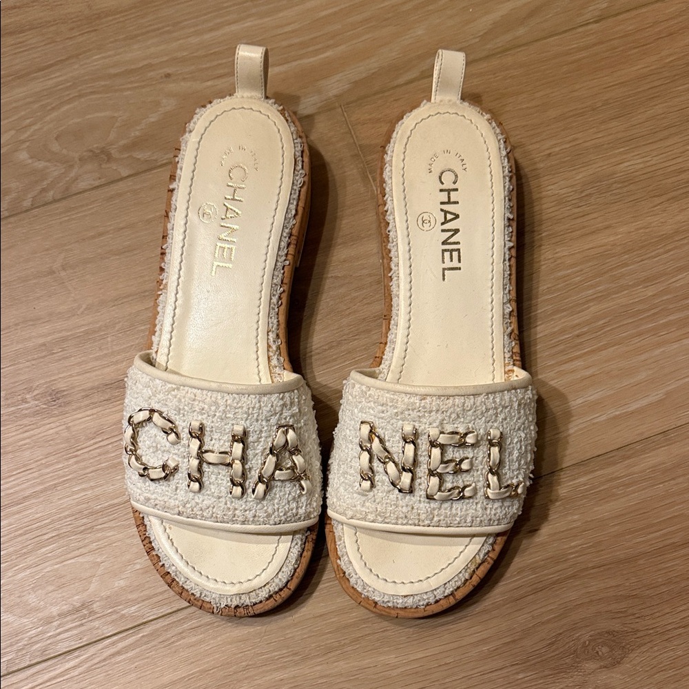 Chanel Beige Slide Sandals